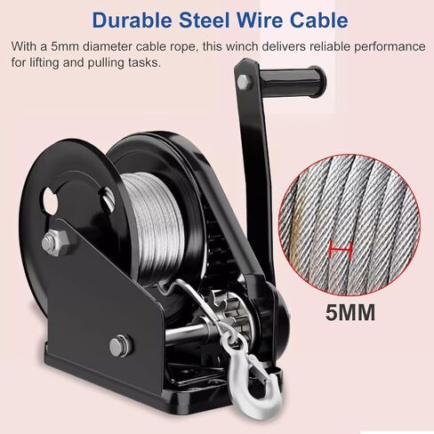 Black Boat Trailer Winch, Heavy Duty Towing Winch for Fishing Boat, Floating Dock, Kayat and Marine Yacht, Two-Way Ratchet Hand Winch for Lifting and Lowering (Color : 2600lbs Winch, Size : 20m/65.6 in Saudi Arabia