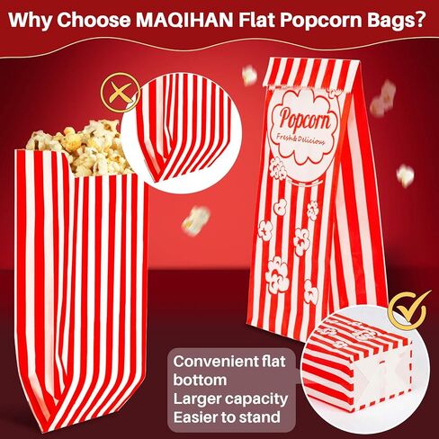 MAQIHAN 500 Popcorn Bags Flat Bottom - Small Disposable Paper Bag for Popcorn, Popped Kernels Container, Movie Night Supplies for Halloween Christmas, Carnival Games Party, Popcorn Machine Accessories in Saudi Arabia