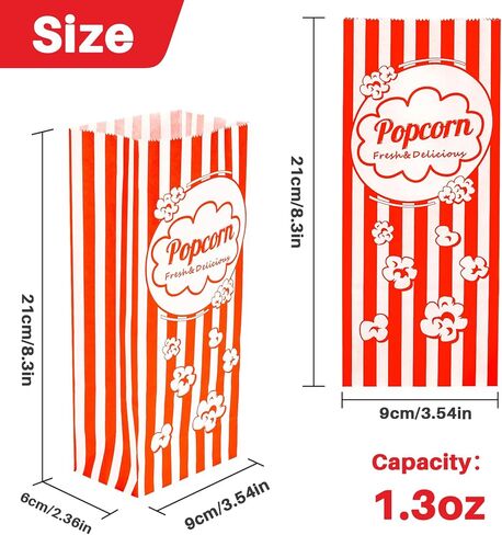 MAQIHAN 500 Popcorn Bags Flat Bottom - Small Disposable Paper Bag for Popcorn, Popped Kernels Container, Movie Night Supplies for Halloween Christmas, Carnival Games Party, Popcorn Machine Accessories in Saudi Arabia