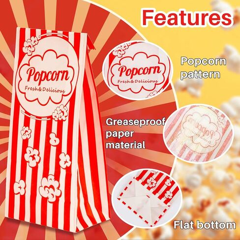 MAQIHAN 500 Popcorn Bags Flat Bottom - Small Disposable Paper Bag for Popcorn, Popped Kernels Container, Movie Night Supplies for Halloween Christmas, Carnival Games Party, Popcorn Machine Accessories in Saudi Arabia