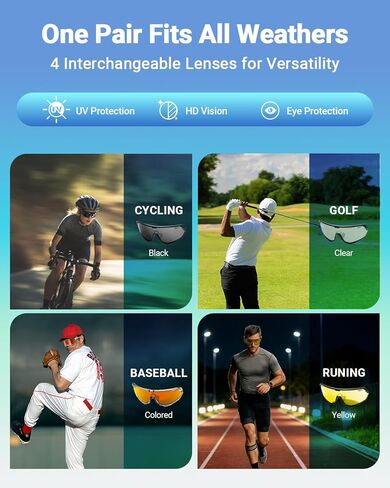 Meeloog 26g Polarized Sports Sunglasses for Men Women with 3 Lens - UV400 Sun Glasses for Running Cycling Baseball Fishing in Saudi Arabia