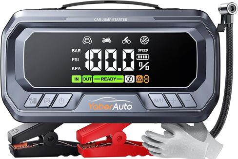 YaberAuto 10-in-1 Jump Starter with Air Compressor 8000A 160PSI 65W Charging, Portable Car Battery Jump Starter (All Gas/12L Diesel) Jump Box Car Battery Jumper Starter Portable Jumper Cables, 160W DC in Kuwait