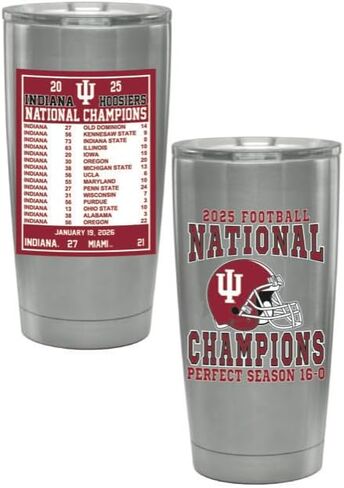 RFSJ INC. Indiana Hoosiers 2025 NCAA Football National Champions Stainless Steel Travel Mug with Front Championship Design and Back Scoreboard Graphic, 20 oz in Saudi Arabia