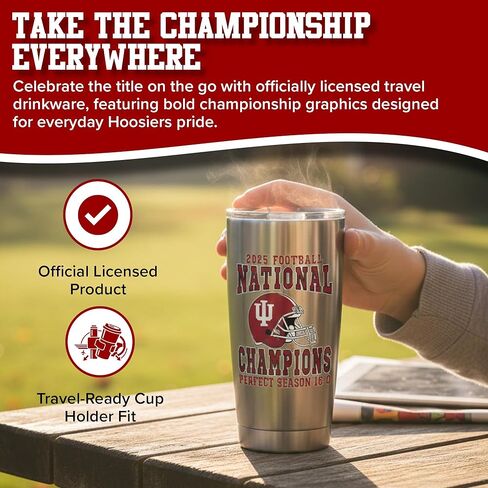 RFSJ INC. Indiana Hoosiers 2025 NCAA Football National Champions Stainless Steel Travel Mug with Front Championship Design and Back Scoreboard Graphic, 20 oz in Saudi Arabia