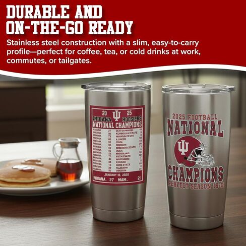 RFSJ INC. Indiana Hoosiers 2025 NCAA Football National Champions Stainless Steel Travel Mug with Front Championship Design and Back Scoreboard Graphic, 20 oz in Saudi Arabia