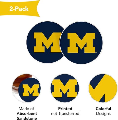 Desert Cactus University of Michigan Car Accessories UM Wolverines Absorbent Sandstone Cup Coasters Licensed Product Set of 2 (Design A) in Saudi Arabia
