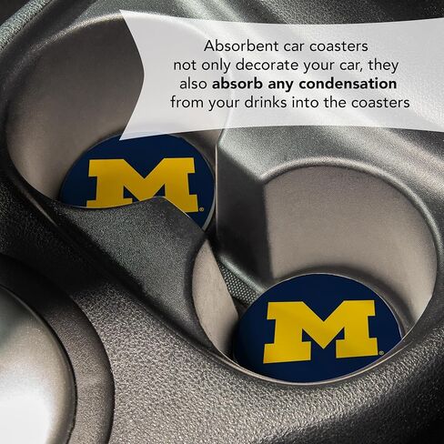 Desert Cactus University of Michigan Car Accessories UM Wolverines Absorbent Sandstone Cup Coasters Licensed Product Set of 2 (Design A) in Saudi Arabia