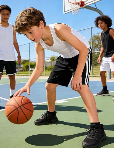 JOCMIC Boys Athletic Shorts Quick Dry Mesh Basketball Short No Pockets for Kids Soccer Running Gym Black 13-14 Years in Kuwait