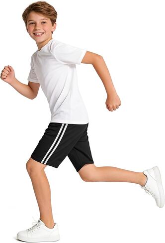 JOCMIC Boys Athletic Shorts Quick Dry Mesh Basketball Short No Pockets for Kids Soccer Running Gym Black 13-14 Years in Kuwait