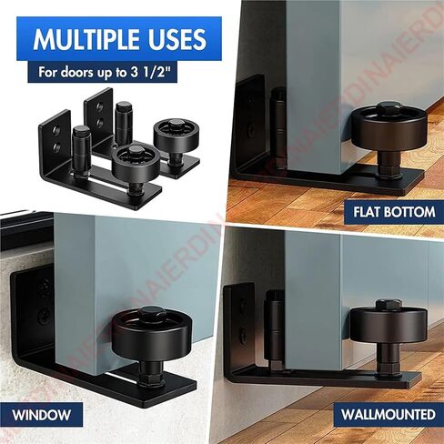 أسود باب الحظيرة دليل الطابق انزلاق الباب الشرائح القضبان 8 خيارات الإعداد DIY بها بنفسك باب الحظيرة قابل للتعديل الطابق دليل الأسطوانة in Kuwait