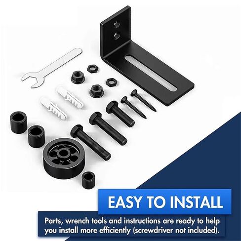 أسود باب الحظيرة دليل الطابق انزلاق الباب الشرائح القضبان 8 خيارات الإعداد DIY بها بنفسك باب الحظيرة قابل للتعديل الطابق دليل الأسطوانة in Kuwait