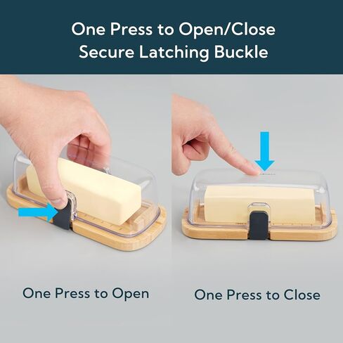 طبق زبدة محكم الغلق من الخيزران بيد واحدة من كيتشنداو مع غطاء للسطح ورف باب الثلاجة، حامل زبدة مع ضغطة واحدة لفتح/إغلاق مشبك الإغلاق لزبدة الساحل الغربي/الشرقي in Kuwait