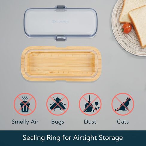 طبق زبدة محكم الغلق من الخيزران بيد واحدة من كيتشنداو مع غطاء للسطح ورف باب الثلاجة، حامل زبدة مع ضغطة واحدة لفتح/إغلاق مشبك الإغلاق لزبدة الساحل الغربي/الشرقي in Kuwait