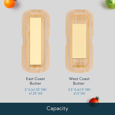 طبق زبدة محكم الغلق من الخيزران بيد واحدة من كيتشنداو مع غطاء للسطح ورف باب الثلاجة، حامل زبدة مع ضغطة واحدة لفتح/إغلاق مشبك الإغلاق لزبدة الساحل الغربي/الشرقي in Kuwait