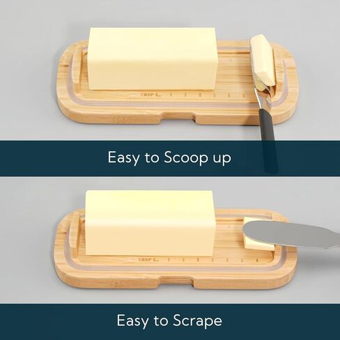 طبق زبدة محكم الغلق من الخيزران بيد واحدة من كيتشنداو مع غطاء للسطح ورف باب الثلاجة، حامل زبدة مع ضغطة واحدة لفتح/إغلاق مشبك الإغلاق لزبدة الساحل الغربي/الشرقي in Kuwait