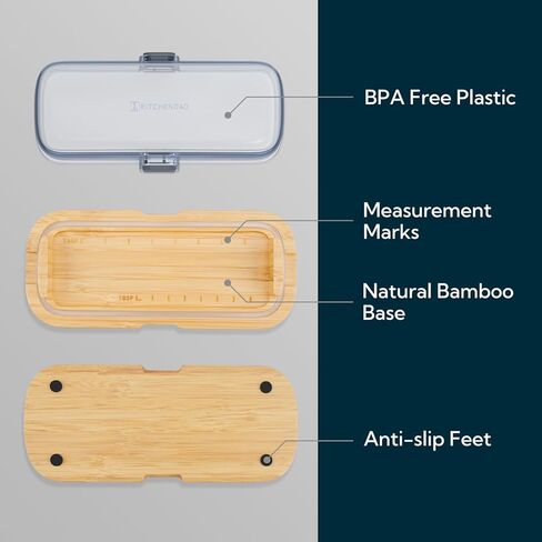 طبق زبدة محكم الغلق من الخيزران بيد واحدة من كيتشنداو مع غطاء للسطح ورف باب الثلاجة، حامل زبدة مع ضغطة واحدة لفتح/إغلاق مشبك الإغلاق لزبدة الساحل الغربي/الشرقي in Kuwait