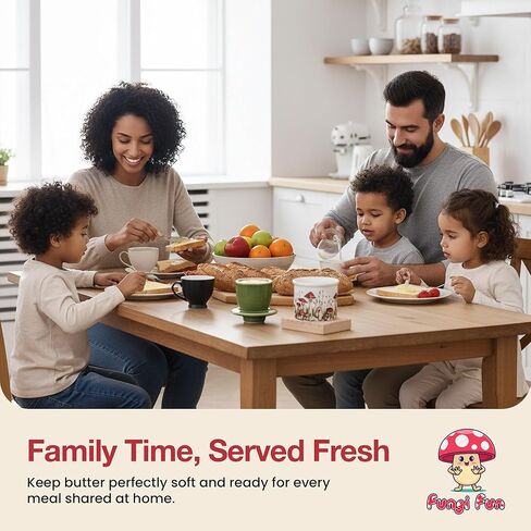 وعاء زبدة الفطر من فانجي فن، طبق زبدة فرنسية من السيراميك مع غطاء للسطح، ملحقات مطبخ الفطر المزخرفة وديكور المطبخ، حاوية سيراميك محكمة الغلق وحافظة باللون الأبيض والأحمر والأخضر in Kuwait