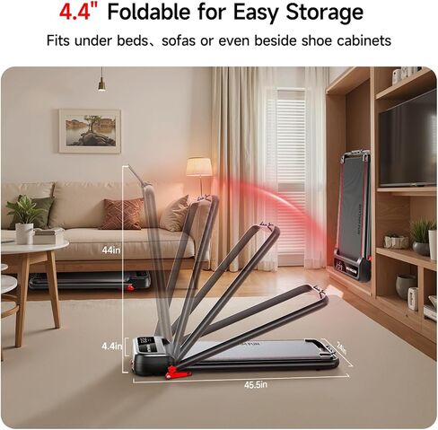 جهاز مشي RHYTHM FUN مزود بميل، وسادة مشي مع شريط مقبض، وسادة مشي بوزن 300 رطل مع تطبيق، أجهزة مشي محمولة قابلة للطي للمنزل/المكتب مع ضوضاء منخفضة in Kuwait