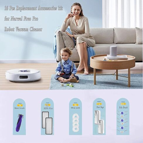 قطع غيار للمكنسة الكهربائية الروبوتية Narwal Freo Pro 16 قطعة ملحقات 1 فرشاة دوارة رئيسية 2 أكياس غبار 2 مرشحات 4 وسادات ممسحة 6 فرشاة جانبية 1 أداة نظيفة in Kuwait