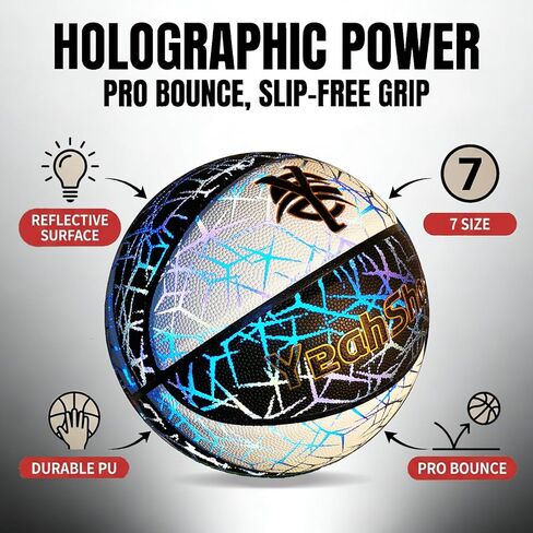 Glow in The Dark Basketball - Holographic Glow Light Up Luminous Basketball for Outdoor Training & Night Games A Great Gift for Enthusiasts with Free Air Pump in Saudi Arabia