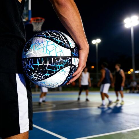 Glow in The Dark Basketball - Holographic Glow Light Up Luminous Basketball for Outdoor Training & Night Games A Great Gift for Enthusiasts with Free Air Pump in Saudi Arabia