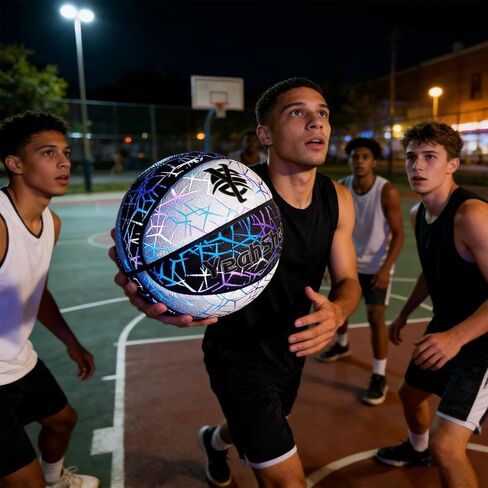 Glow in The Dark Basketball - Holographic Glow Light Up Luminous Basketball for Outdoor Training & Night Games A Great Gift for Enthusiasts with Free Air Pump in Saudi Arabia