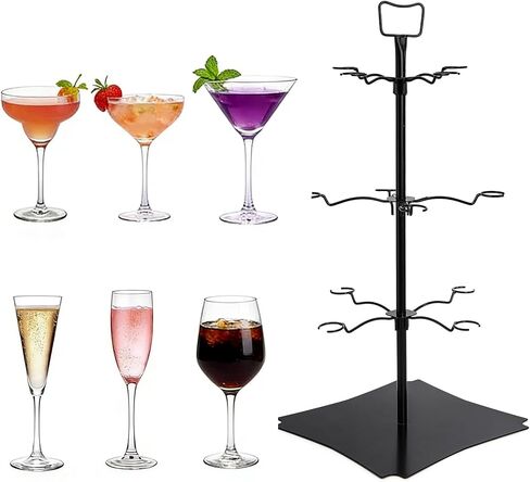 حامل شجرة الكوكتيل هيدوم، حامل زجاج الشمبانيا، 3 طبقات - 12 حامل عرض تذوق الطيران لزجاج النبيذ للكوكتيلات والشمبانيا وأكواب المارجريتا والمارتيني في الحفلات وحفلات الزفاف وحفلات الزفاف in Kuwait