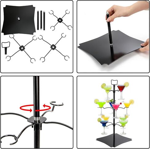 حامل شجرة الكوكتيل هيدوم، حامل زجاج الشمبانيا، 3 طبقات - 12 حامل عرض تذوق الطيران لزجاج النبيذ للكوكتيلات والشمبانيا وأكواب المارجريتا والمارتيني في الحفلات وحفلات الزفاف وحفلات الزفاف in Kuwait