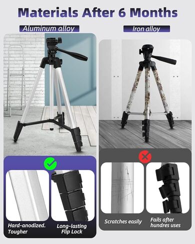 55 inch Aluminum Laser Level Tripod with Green Bubble Level, Lightweight Quick Release Plate, 1/4"-20 Screw, 3D Pan Head for Laser Line Leveling, Silver in Kuwait