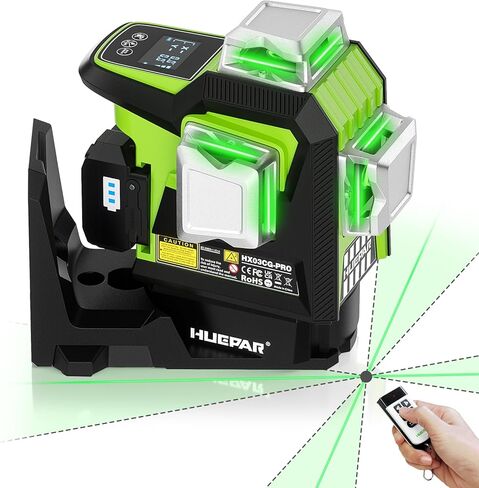 Huepar 2026 Upgraded 360 Laser Level with Electric Fine Adjustment Rotating Base, Fixed-Point Pivot Alignment, Remote Control, Rechargeable, 1/13" High Accuracy Self Leveling Lazer Leveler, Pluse Mode in Saudi Arabia