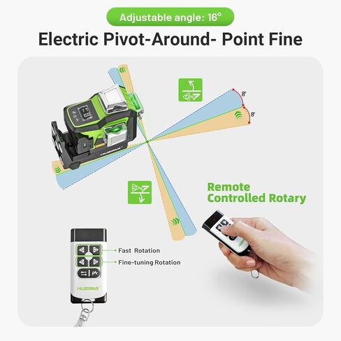 Huepar 2026 Upgraded 360 Laser Level with Electric Fine Adjustment Rotating Base, Fixed-Point Pivot Alignment, Remote Control, Rechargeable, 1/13" High Accuracy Self Leveling Lazer Leveler, Pluse Mode in Saudi Arabia