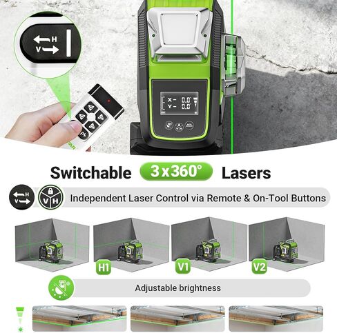 Huepar 2026 Upgraded 360 Laser Level with Electric Fine Adjustment Rotating Base, Fixed-Point Pivot Alignment, Remote Control, Rechargeable, 1/13" High Accuracy Self Leveling Lazer Leveler, Pluse Mode in Saudi Arabia