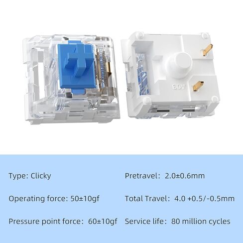 Zhouwang 51 قطعة مفاتيح زرقاء، 3 قطع Outemu، مفتاح تجربة المنتج، مفتاح النقر المقاوم للغبار، صوت نقر واضح مع نقر قوي ومناسب للمطبوعات ثلاثية الأبعاد ولوحات مفاتيح الألعاب الميكانيكية. in Kuwait