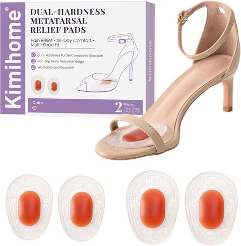 Retro Ball of Foot Cushions - Kimihome 2 Pairs Dual Hardness Design Metatarsal Pads for Pain Relief, Anti Slip, Sole Support - Heel Inserts Forefoot Cushion Pads for Morton's Neuroma (Size S & Size L) in Saudi Arabia