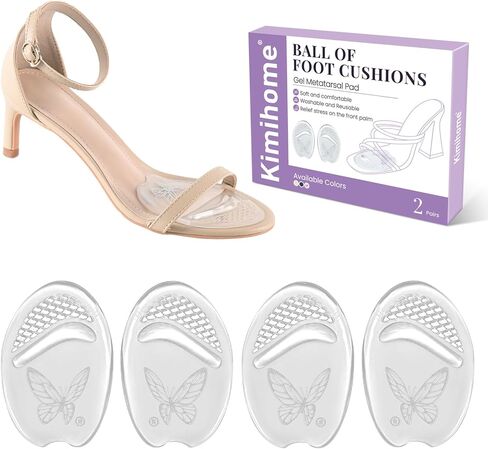 وسائد كرة القدم للنساء - زوجان من وسادات مشط القدم من الجل للنساء من Kimihome، نعل داخلي للكعب العالي، وسادات قدم مريحة غير قابلة للانزلاق للدعم، وتخفيف الألم، والبثور، والأحذية الفضفاضة (شفاف) in Kuwait