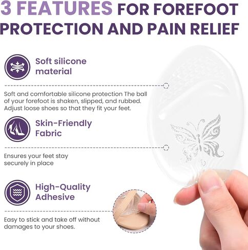 وسائد كرة القدم للنساء - زوجان من وسادات مشط القدم من الجل للنساء من Kimihome، نعل داخلي للكعب العالي، وسادات قدم مريحة غير قابلة للانزلاق للدعم، وتخفيف الألم، والبثور، والأحذية الفضفاضة (شفاف) in Kuwait