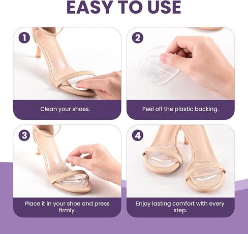 وسائد كرة القدم للنساء - زوجان من وسادات مشط القدم من الجل للنساء من Kimihome، نعل داخلي للكعب العالي، وسادات قدم مريحة غير قابلة للانزلاق للدعم، وتخفيف الألم، والبثور، والأحذية الفضفاضة (شفاف) in Kuwait