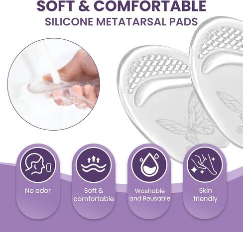 وسائد كرة القدم للنساء - زوجان من وسادات مشط القدم من الجل للنساء من Kimihome، نعل داخلي للكعب العالي، وسادات قدم مريحة غير قابلة للانزلاق للدعم، وتخفيف الألم، والبثور، والأحذية الفضفاضة (شفاف) in Kuwait