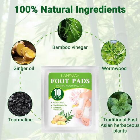 Deep Cleansing Foot Patches, Natural Ingredients for Food Care, Bamboo Vinegar & Ginger Oil, Goodnight Foot Pads, Helps Reduce Foot Odor, Sleep Better, Remove Tension, Fragrance-free Type, 10 Pieces in Saudi Arabia