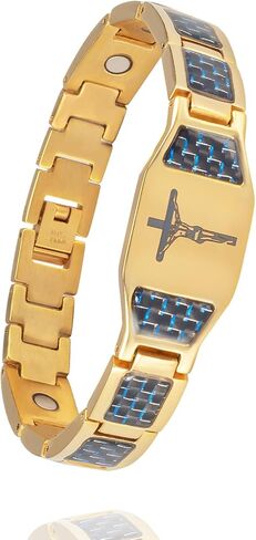 Magnetic Bracelet for Men, Christian Cross Jesus Stainless Steel Magnetic Therapy Bracelets, （Glod） in Kuwait