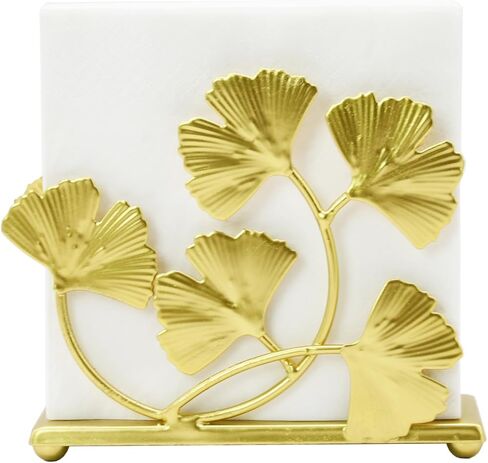 Owlgift Elegant Gold Ginkgo Leaf Napkin Holder – 6" Wide Iron Decorative Organizer for Napkins, Mail, Cash & Documents in Saudi Arabia