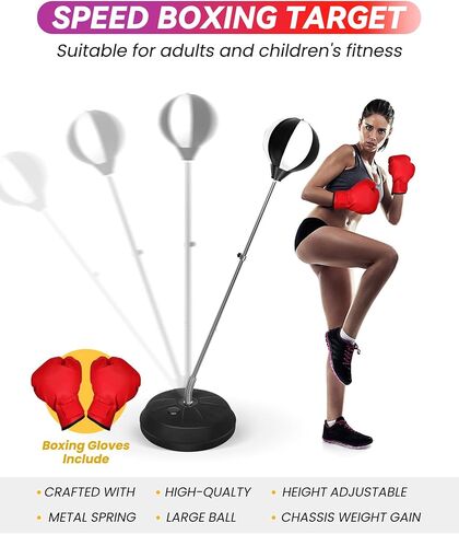 47-59IN Fitness Reflex Bag,Speed Ball Stand Punching Bag with Gloves, Boxing Bag for Adults and Teens, Great for Gifts MMA Training(Black White) in Saudi Arabia