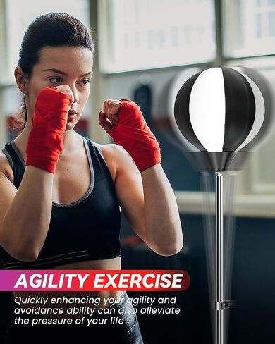 47-59IN Fitness Reflex Bag,Speed Ball Stand Punching Bag with Gloves, Boxing Bag for Adults and Teens, Great for Gifts MMA Training(Black White) in Saudi Arabia