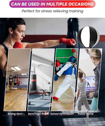 47-59IN Fitness Reflex Bag,Speed Ball Stand Punching Bag with Gloves, Boxing Bag for Adults and Teens, Great for Gifts MMA Training(Black White) in Saudi Arabia
