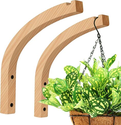 Wooden Plant Hangers - Hanging Plant Hooks for Indoor Outdoor, Wood Hanging Wall Plant Hooks Heavy Duty for Flower Pots Wind Chimes and Bird Feeders(2-Pack,8-Inch) in Saudi Arabia