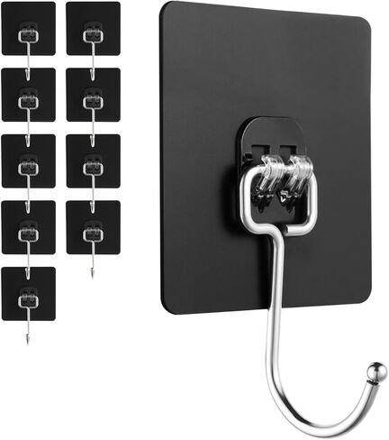 Adhesive Wall Hooks for Hanging - 60lb Heavy Duty Waterproof & Rustproof, Sticky Hooks for Walls No Damage, Kitchen/Bathroom/Rental (Ganchos para Pared) 10-Pack in Saudi Arabia