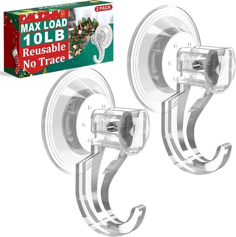 KORCCI Suction Cup Hooks for Shower-Max Load 10 LB, No Trace, Reusable & Removable, Small Clear Suction Hooks, for Tile, Glass, Window, Kitchen, Bathroom, Christmas Decor, Wreath, Lights, 2 Pack in Kuwait