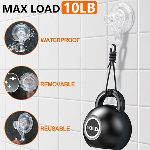 KORCCI Suction Cup Hooks for Shower-Max Load 10 LB, No Trace, Reusable & Removable, Small Clear Suction Hooks, for Tile, Glass, Window, Kitchen, Bathroom, Christmas Decor, Wreath, Lights, 2 Pack in Kuwait