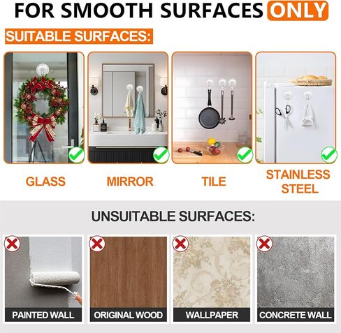 KORCCI Suction Cup Hooks for Shower-Max Load 10 LB, No Trace, Reusable & Removable, Small Clear Suction Hooks, for Tile, Glass, Window, Kitchen, Bathroom, Christmas Decor, Wreath, Lights, 2 Pack in Kuwait