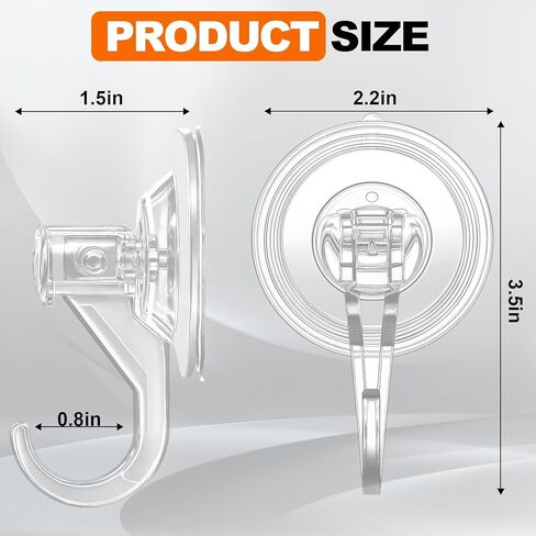 KORCCI Suction Cup Hooks for Shower-Max Load 10 LB, No Trace, Reusable & Removable, Small Clear Suction Hooks, for Tile, Glass, Window, Kitchen, Bathroom, Christmas Decor, Wreath, Lights, 2 Pack in Kuwait